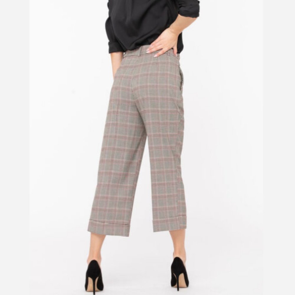 Plaid Crop Cuffed Wide Leg Dress Pant - Size 16 - Picture 3 of 13